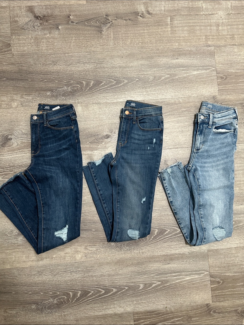 Old Navy Skinny Jeans Trio in Dark Blue, Mid Blue, Light Blue